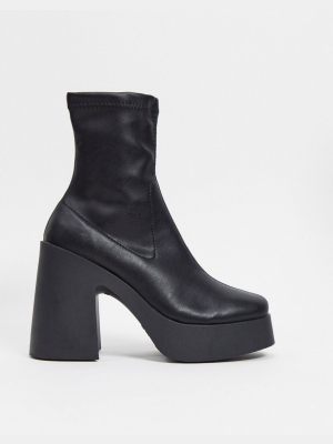 Asos Design Elsie High Heeled Sock Boot In Black Pu