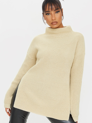 Stone High Neck Knitted Side Split Sweater
