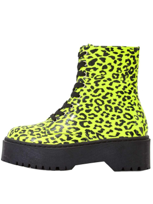 Poppin Neon Yellow Lace Up Lug Sole Boot