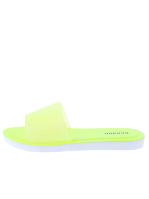 Vacant01 Neon Yellow Lucite Open Toe Flat Slide Sandal