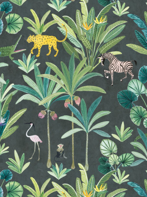 Animal Kingdom Wallpaper (two Roll Set) In Charcoal By Bethany Linz For Milton & King