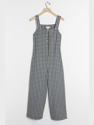 Gingham Button-front Jumpsuit