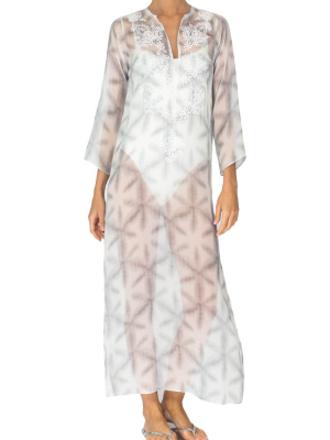 Embroidered Long Silk Chiffon Caftan