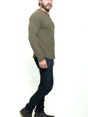 Knitted Henley T-shirt In Military Green