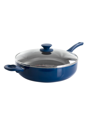 Gibson Home Charmont 5 Quart Nonstick Aluminum Saute Pan With Lid In Yale Blue