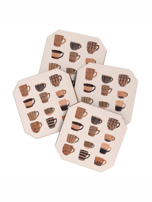 4pk Alisa Galitsyna Watercolor Tea Cups Coasters - Society6