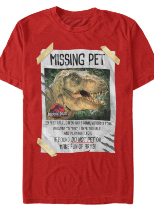 Men's Jurassic Park T. Rex Missing Pet T-shirt