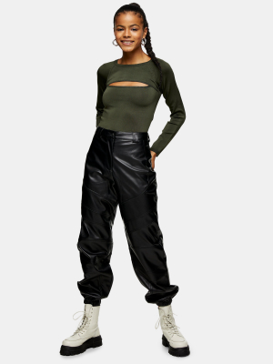 Black Panelled Pu Sweatpants