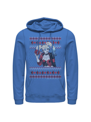 Men's Batman Ugly Christmas Harley Quinn Pull Over Hoodie - Royal Blue - Small