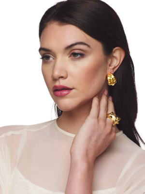 Gold Triple Bamboo Hoop Clip Earring