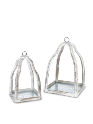 Everlasting Glow Assorted-size, Whitewashed Wood Candle Holder With Galvanized Metal Bottom (set Of 2).