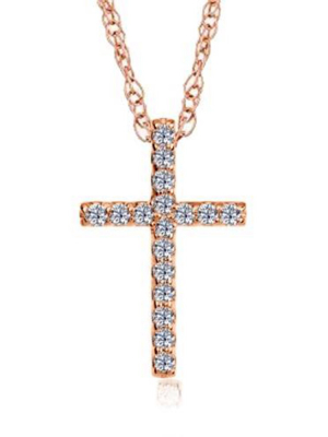 Pompeii3 1/10ct Diamond Cross Pendant 14k Rose Gold 1/2" Tall