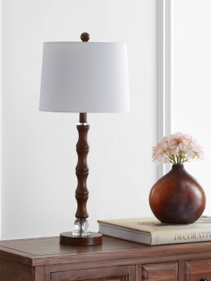 Lukas Table Lamp Wood Finish (includes Led Light Bulb) Dark Brown - Safavieh