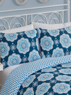 Blue Medallion Reversible Karma Love Comforter Set - Vue®