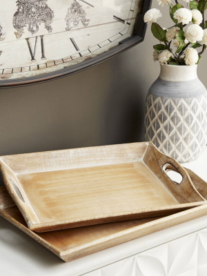 Set Of 2 Traditional Whitewashed Natural Mango Wood Serving Trays Brown - Olivia & May