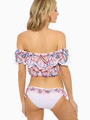 Shake Embroidered Ruffle Full Bikini Bottom - Rainbow Blossom Print