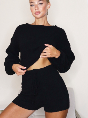 Black Chenille Balloon Sleeve Sweater And...