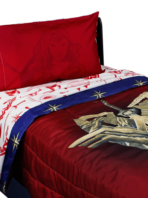 4pc Wonder Woman Twin Bedding Set Themyscira Comforter And Sheets - Dc Comics..