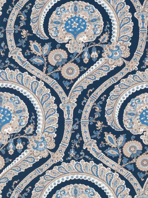 Les Indiennes Wallpaper In Blue And Tan Color By Nina Campbell