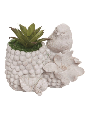 Transpac Resin 4 In. White Spring Bird Faux Succlent Planter