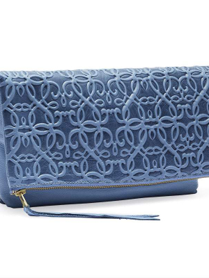 Gabriel Tidal Blue Leather Fold Over Clutch