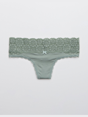 Aerie Sugar Cookie Lace Shine Thong Underwear