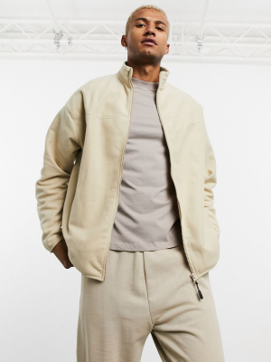 Asos Design Oversized Polar Fleece Track Jacket In Off-white