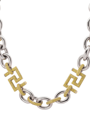 Versace Thick Oval Chain Link Necklace With Pave Greek Keys