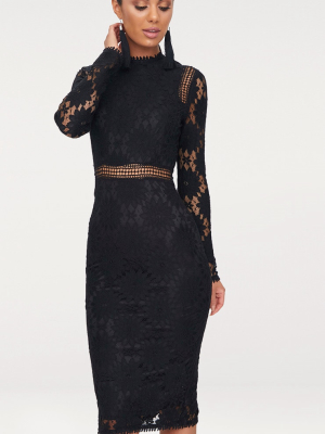 Caris Black Long Sleeve Lace Bodycon Dress