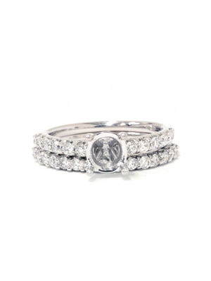 Pompeii3 3/4ct Half Eternity Diamond Ring Set 14k White Gold