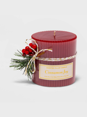 3" X 3" Ribbed Pillar Cinnamon Joy Candle - Threshold™