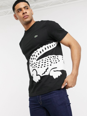 Lacoste Large Croc Logo Pima Cotton T-shirt In Black