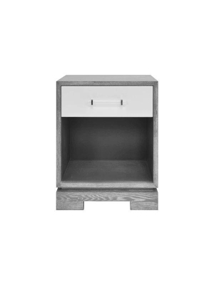 Dakota One Drawer Small Side Table W/ Acrylic & Nickel Hardware In Matte Lacquer & Grey Cerused Oak