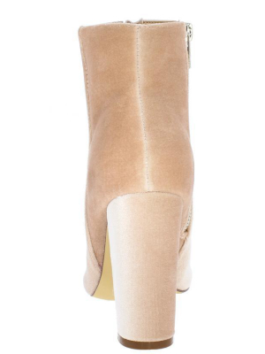 Gina Nude Velvet Peep Toe Slanted Heel Ankle Boot