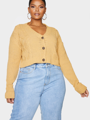 Plus Camel Cable Cropped Cardigan