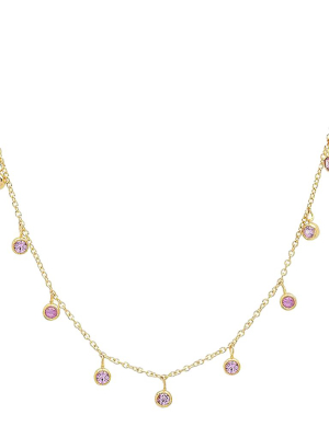 Mini Bezel Dangle Necklace - Pink Sapphire