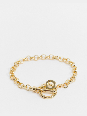 Designb London Chunky Chain Bracelet In Gold With T Bar