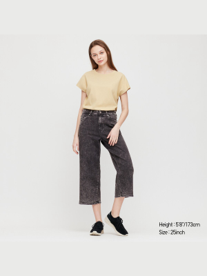 Women High-rise Wide Cropped Jeans