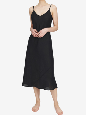 Long Slip Dress Black Linen