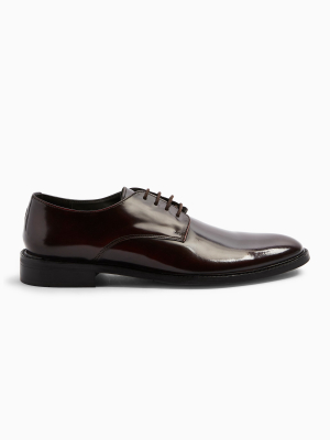 Burgundy Patent Real Leather Derby Shoes