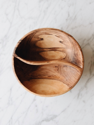 Connected Goods Hand Carved Olive Wood Split Serving Bowl