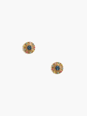 Gemstone With Crystal Halo Stud Earrings