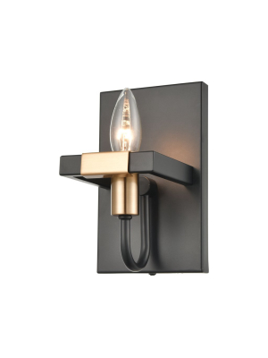 Heathrow 1-light Vanity Light In Matte Black And Satin Brass