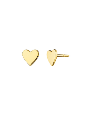 Wings Of Love Small Heart Studs - Yellow Gold