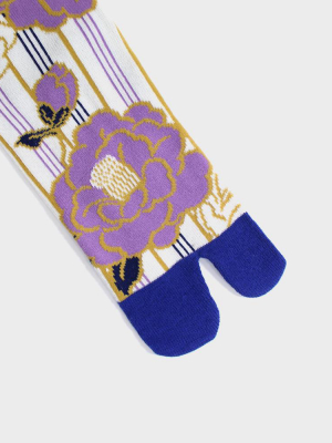 Tabi Socks, Cream, Royal Blue & Purple Tsubaki  (s/m)