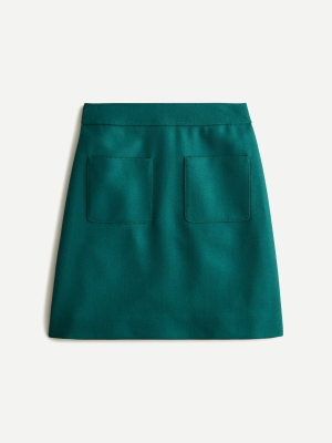 Patch Pocket Mini Skirt In Double-serge Wool