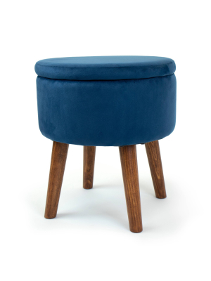 Sloan Round Velour Storage Ottoman Blue - Humble Crew