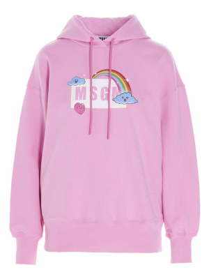 Msgm Rainbow Printed Drawstring Hoodie