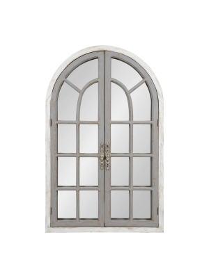 28" X 44" Boldmere Wood Windowpane Arch Mirror White/gray - Kate And Laurel