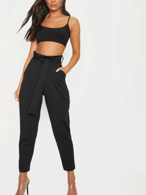 Black Scuba Tie Waist Cigarette Pants